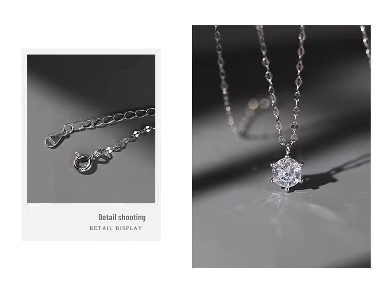 S925 Sterling Silver Necklace with Moissanite Six-Claw Pendant – Elegant, Versatile Light Luxury Clavicle Chain