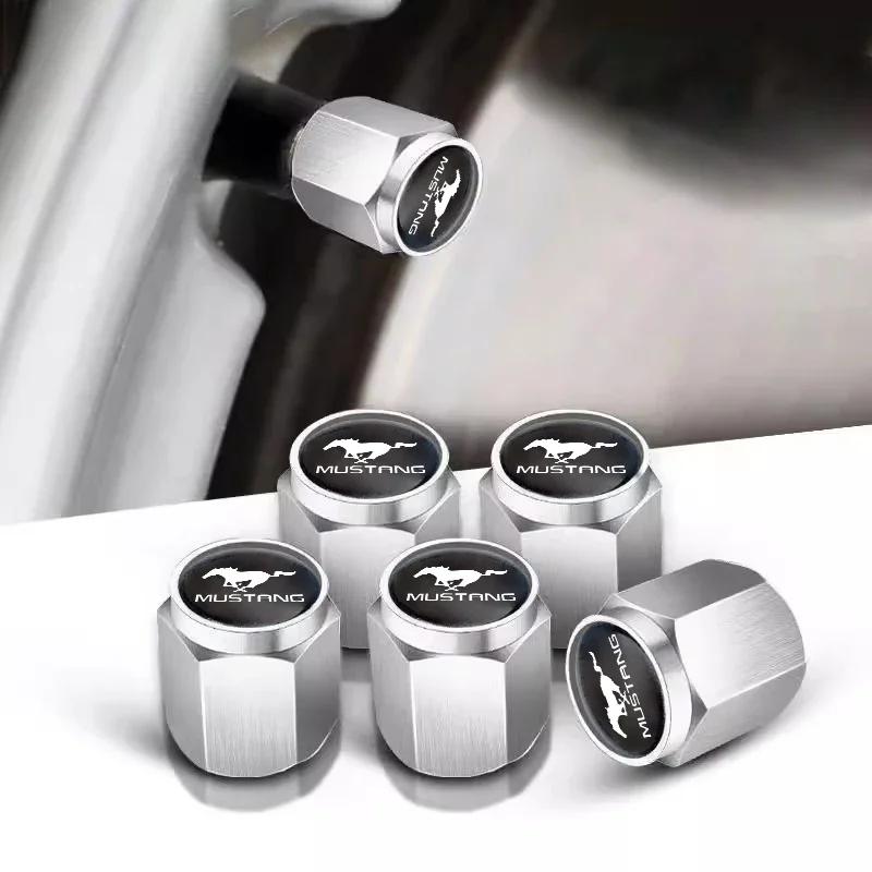 New 2026 Car Sticker 5Pcs Alloy Aluminum Car Valve Caps Dust Covers Rim For Mustang Ford Fiesta Kuga Edge Mondeo ST Fusion Explo