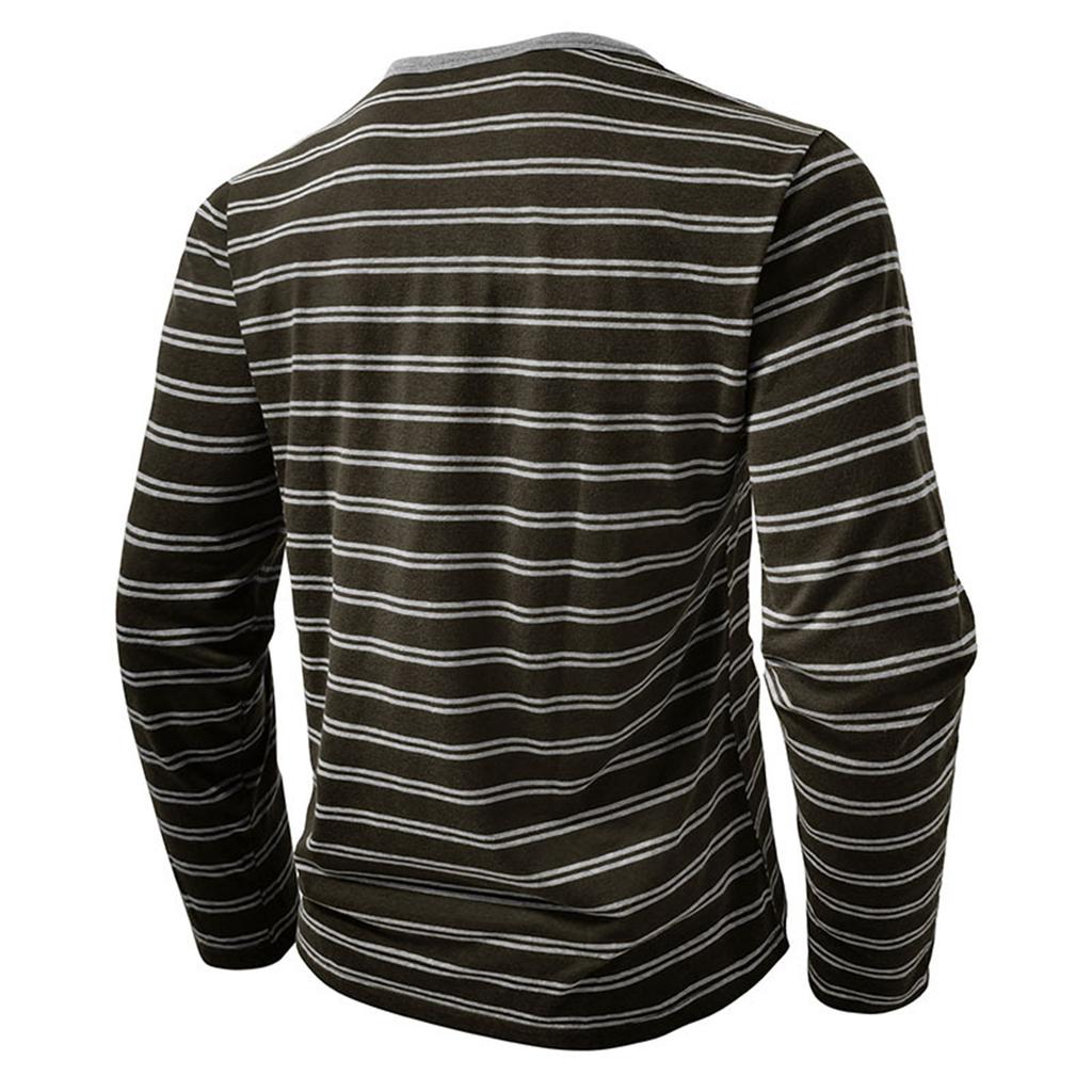 Men's Casual Long-Sleeved Shirts Striped Shirts With Three-Button Tops