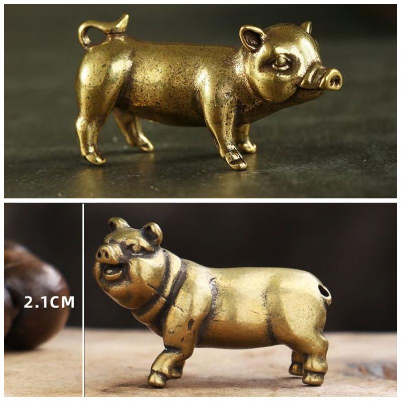 Винтажная мини-фигурка свиньи из латуни, ручная работа, ретро-украшение для стола, питомец для чаепития, для гостиной, рабочего стола, домашний декор, коллекция, подарок