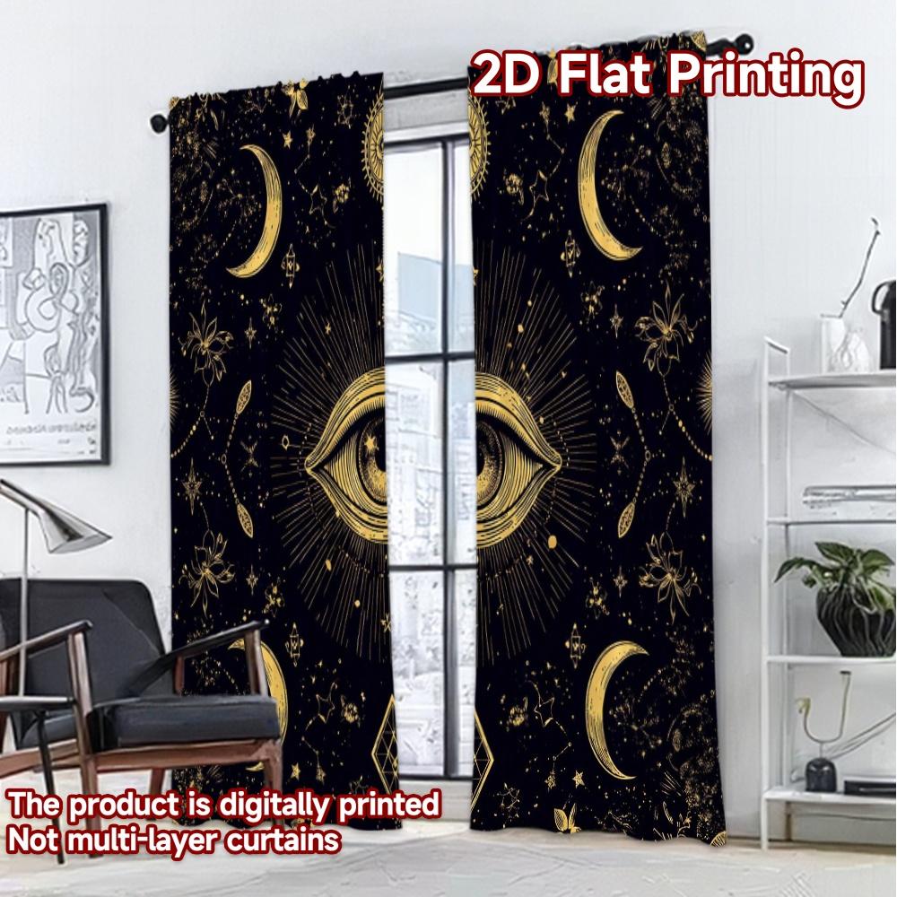 2D FLAT PRINTING 2pcs Curtains (Without Rod) Mystical Eye and Moons Chic Window Curtain Yarn Curtains Art Deco Festive Use for