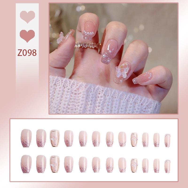 24 шт. носимые ногти поп-блестки Aurora Butterfly Blush накладные ногти для дизайна ногтей с набором для установки