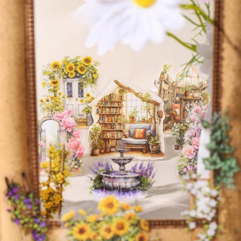 30 Sheet Beautiful Garden Themed Stickers Elegant Garden Scenes for Hand Account Decoration Scrapbook Collage
