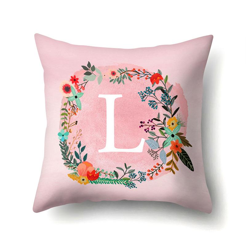 Полиэстеровая наволочка Розовый цветок Домашнее украшение Принт 26 английских букв Наволочка для подушки