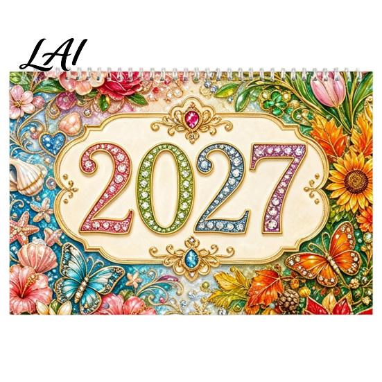 DIY Calendar Kit 2027 Diamond Art Painting Pattern Wall Calendar Rhinestone Gem 12 Monthly Planner Jan. 2026-Dec. Hanging for Home Office