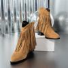 Fashion Lady High Increasing Heel Boots Short Tassel Boot with Fur for Winter and Autumn Chunky Sole Women Warm Shoes Plus Size Brown
