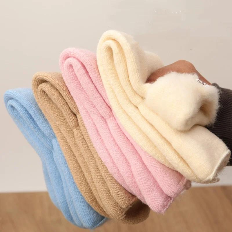 1 Pair Furry Solid Color Sock for Kids Children Autunmn Winter Plush Warm Cashmere Wool Sock Sporty Fashion School Sock