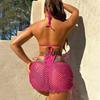 3Pcs/Set Women Sexy Bikini Set Solid Color Halter Bra Lace-up Thong Hollow Out Skirt Set Swimwear Beachwear