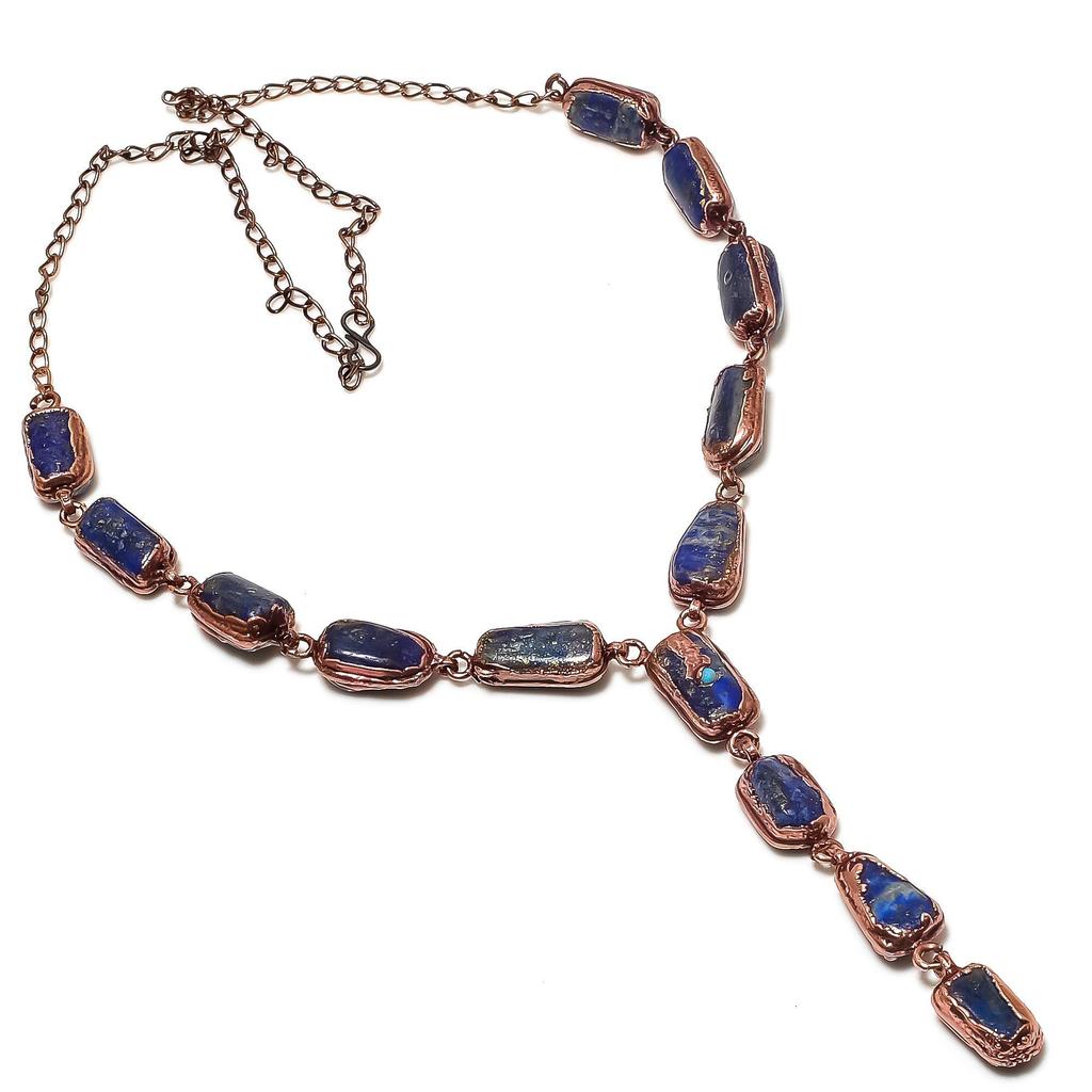 Ожерелье из лазурита, украшения ручной работы, ожерелье из электроформованной меди, дизайнерские украшения с драгоценными камнями, ожерелье с регулируемой цепочкой, подарок для мамы