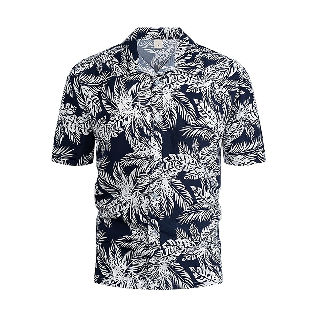 Мужские гавайские рубашки с цветочным принтом, пляжные рубашки на пуговицах с коротким рукавом