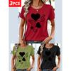 Three-piece set Elegant short-sleeved shirt for women Heart-shaped floral print round-neck women's short-sleeve shirt suitable for spring and autumn
