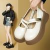 Mary Jane Shoes Women's Autumn New Shallow Mouth One-word Buckle Belt Platform Middle Heel British Style Small Leather Shoes Women
