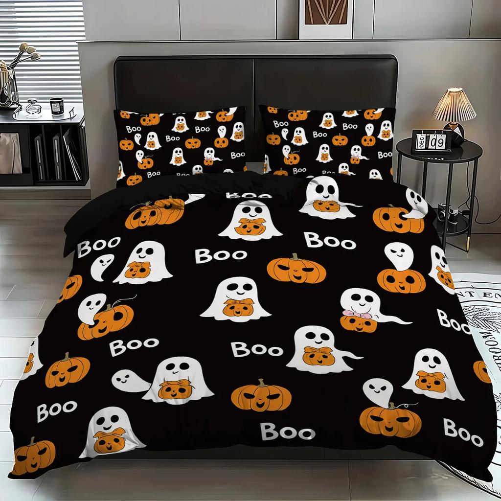 Halowen cute ghost duvet covers,3D Printed duvet cover pilowcases, Soft plus comfortable beding set, machine washable