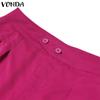 VONDA Women Casual Elastic Waist Solid Color Straight Trousers