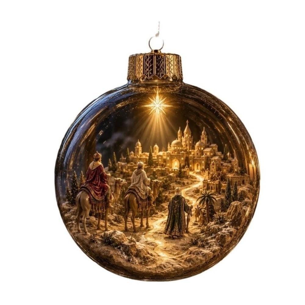 LED Warm Lights Transparent Snow Scene Bauble 3D Christmas Hanging Bauble Christmas Tree Decor