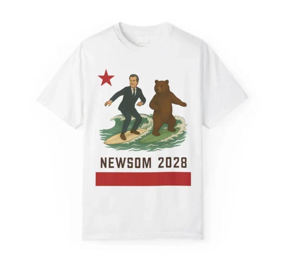 Gavin Newsom Surfing Bear Tee, California Flag, Unisex Political Shirt