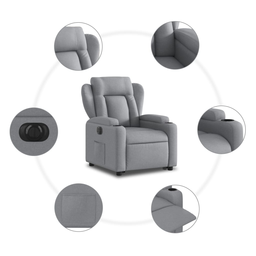 Electric Recliner Chair with Rising Function Light Grey Fabric