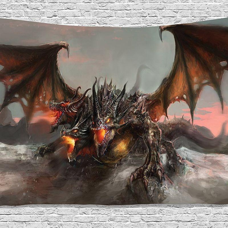Fantasy Fire Dragon Tapestry, Polyester Gothic Aesthetic Wall Hanging, Bedroom Dorm Room Home Decor, Cool Gift