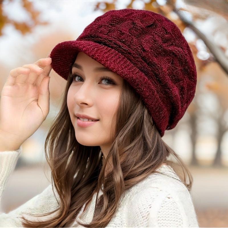 Women's Fashionable Winter Ear Protection Cashmere Wool Hat with Velvet Lining