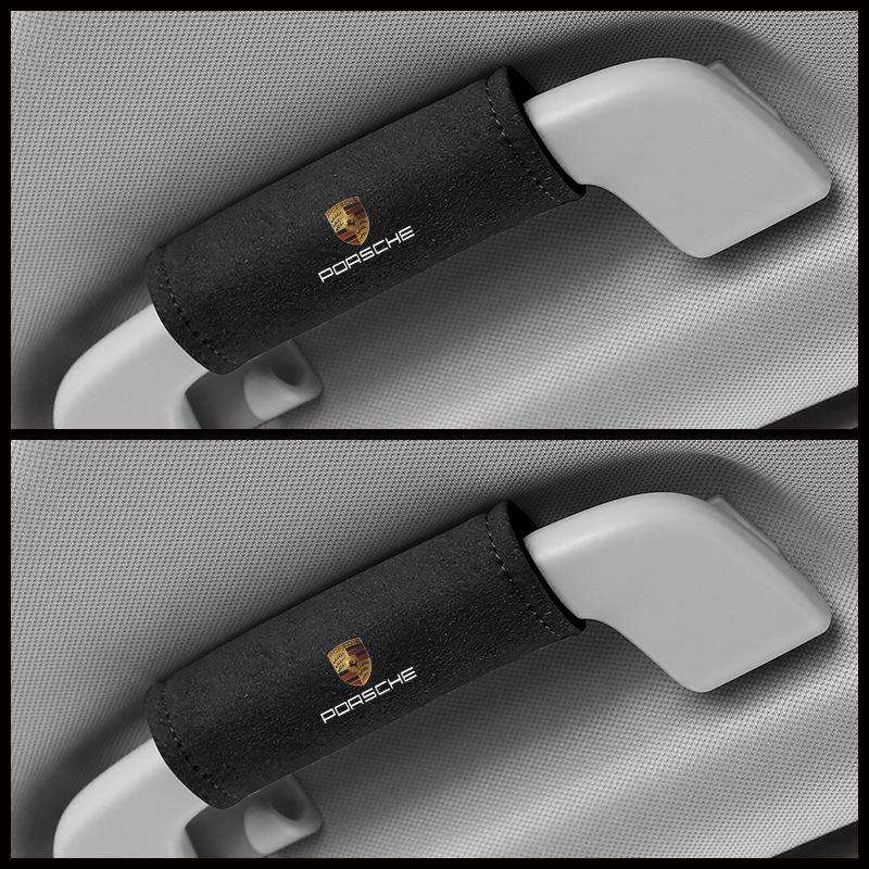 WIIR7 2PCS Suede Car Roof Armrest Pull Protection Cover For Porsche Panamera Cayenne Taycan 911 718 Macan Carrera-GT 928 944 968 944