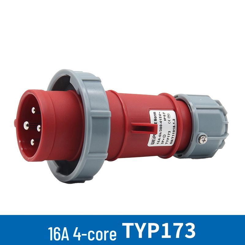 Weipu TYP Series 173 4-Pin 16A IP67 Waterproof Industrial Plug Socket - Surface/Flush Mount Connector