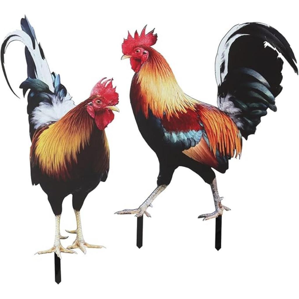 Acrylic Rooster Yard Chicken Outdoor Garden Stakes Animal Chicken Statues Rooster Garden Decor for Patio Lawn Ornament, Rooster Stakes - Flat Not 3D