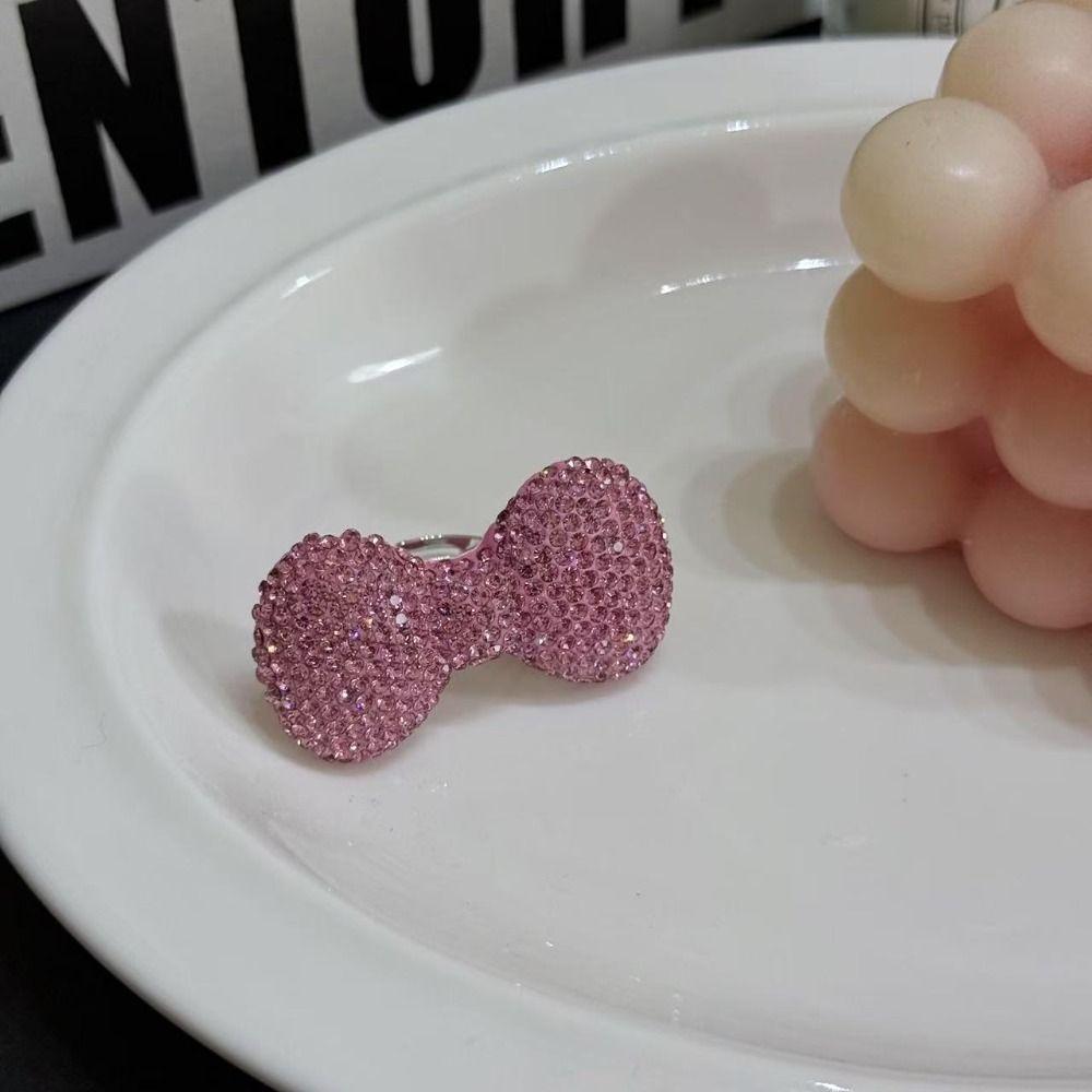 Sparkle Bow Women Finger Ring Adjustable Y2k Millennial Ring Trendy Pink Bow Rings  Finger Charms