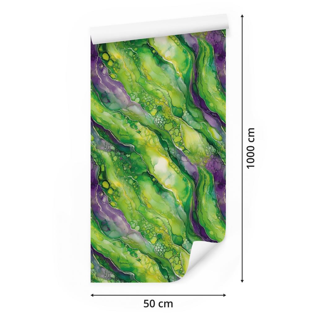 Ink Green, Lime and Purple Wallpaper for Living Room and Bedroom 50x1000