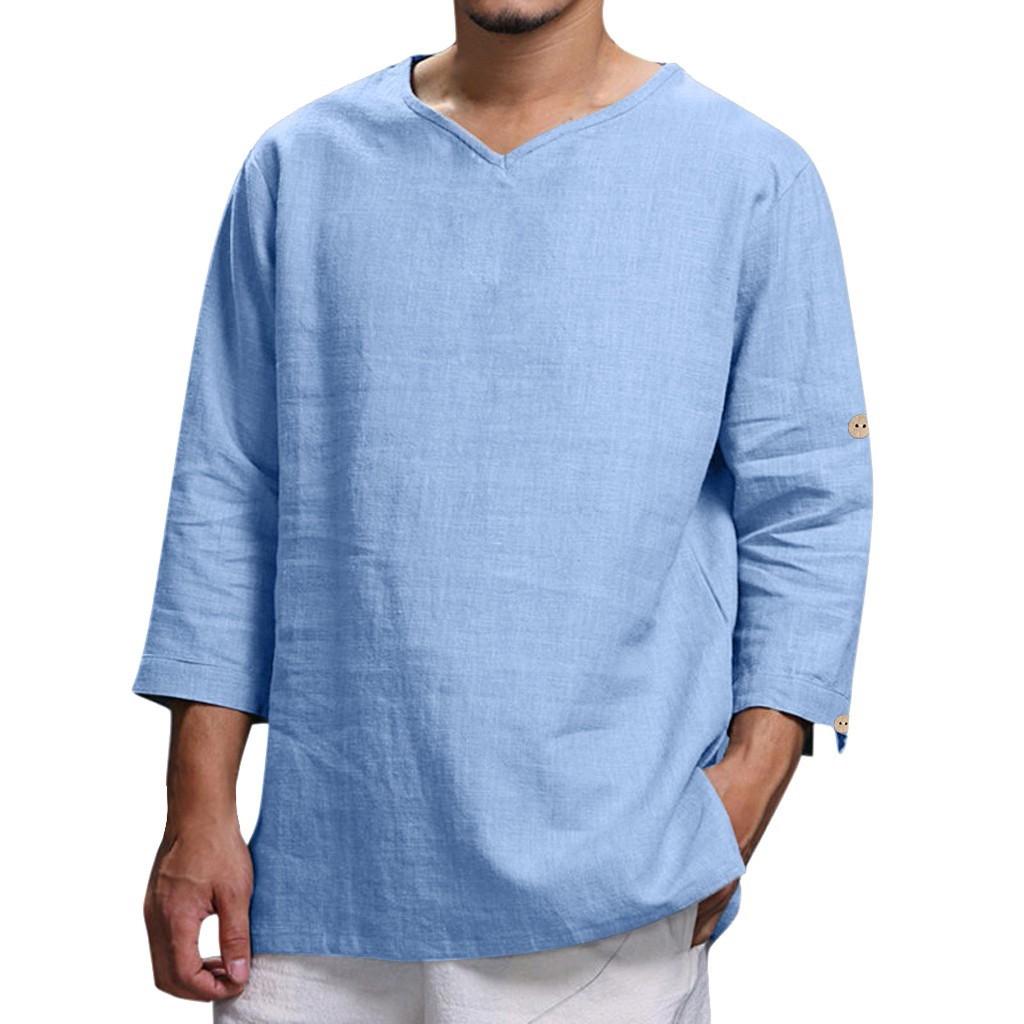 Men's Summer New Cotton And Hemp Top Comfortable Fashion Blouse Top