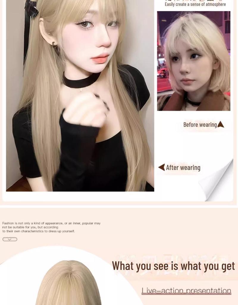 Platinum Blonde Long Wig for Women - Mi Haisha Cosplay Lolita Full-Cover Straight Hairstyle Set