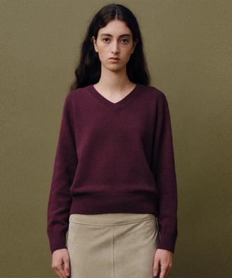 Beiodeu Цельновязаный свитер с V-образным вырезом из мериноса_Бордовый