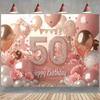 1pc 2D flat rose gold 50th birthday themed banner suitable for holidays home and garden decorations studio photography. (ws