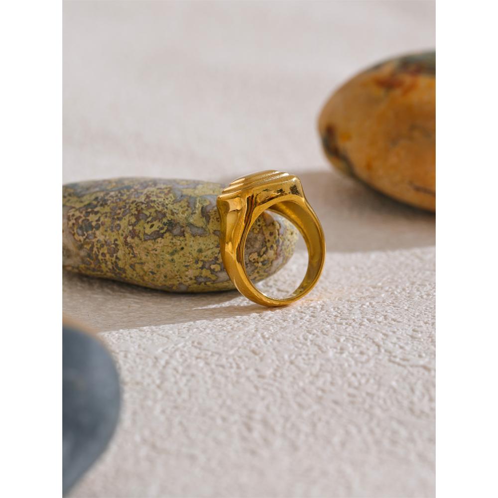 Yhpup Size 7# High Quality Stainless Steel Metal Square Casting Ring 18K Gold PVD Plated Personalized Popular Jewelry New