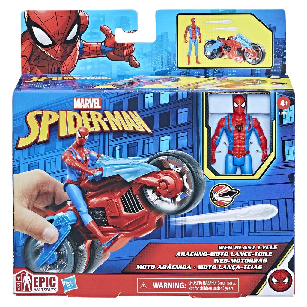 Hasbro Marvel Web Blast игровой набор размером 4 дюйма с 2 снарядами для детей от 4 лет F6899 Подлинный продукт Мотоцикл Человека-паука, (10 см) фигура, транспортное средство,