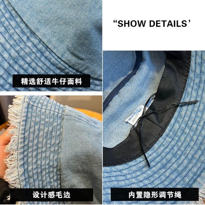 Панама из выстиранного денима, женская осенне-зимняя шляпа с передовым чувством, шляпа-панама с необработанным краем и простой защитой лица, подчеркивающая маленький овал лица, осень