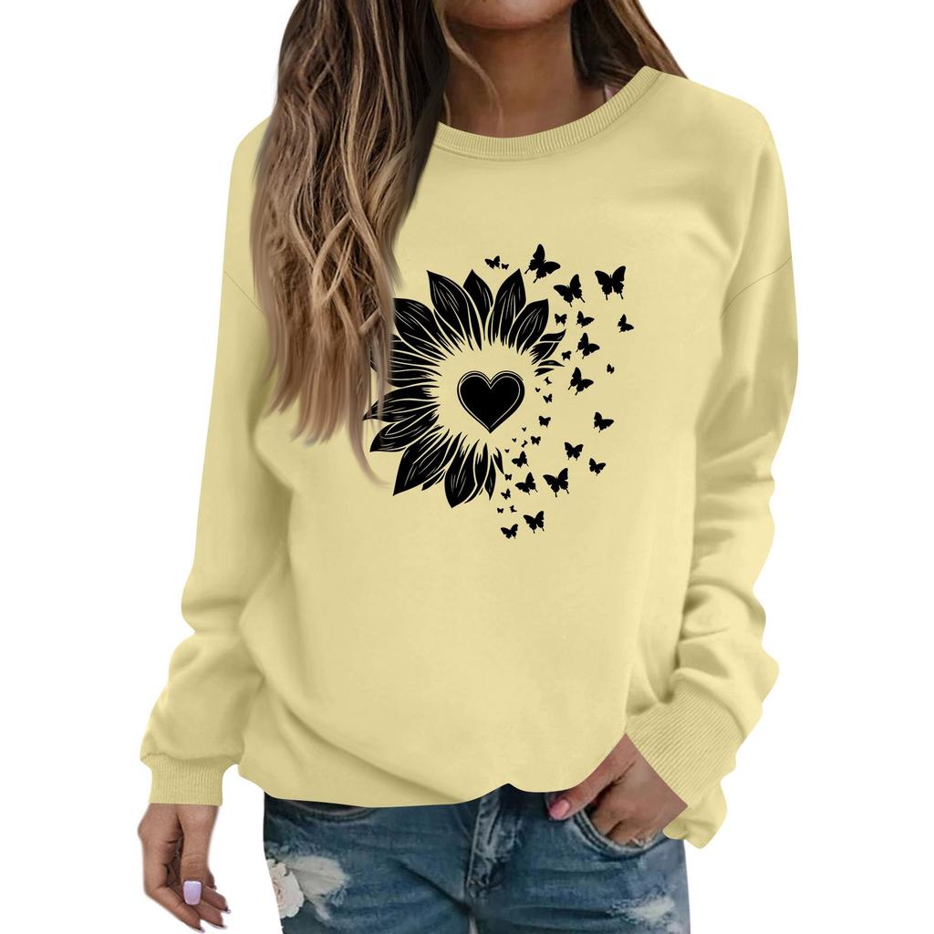 Женская модная повседневная толстовка с длинным рукавом и круглым вырезом с принтом