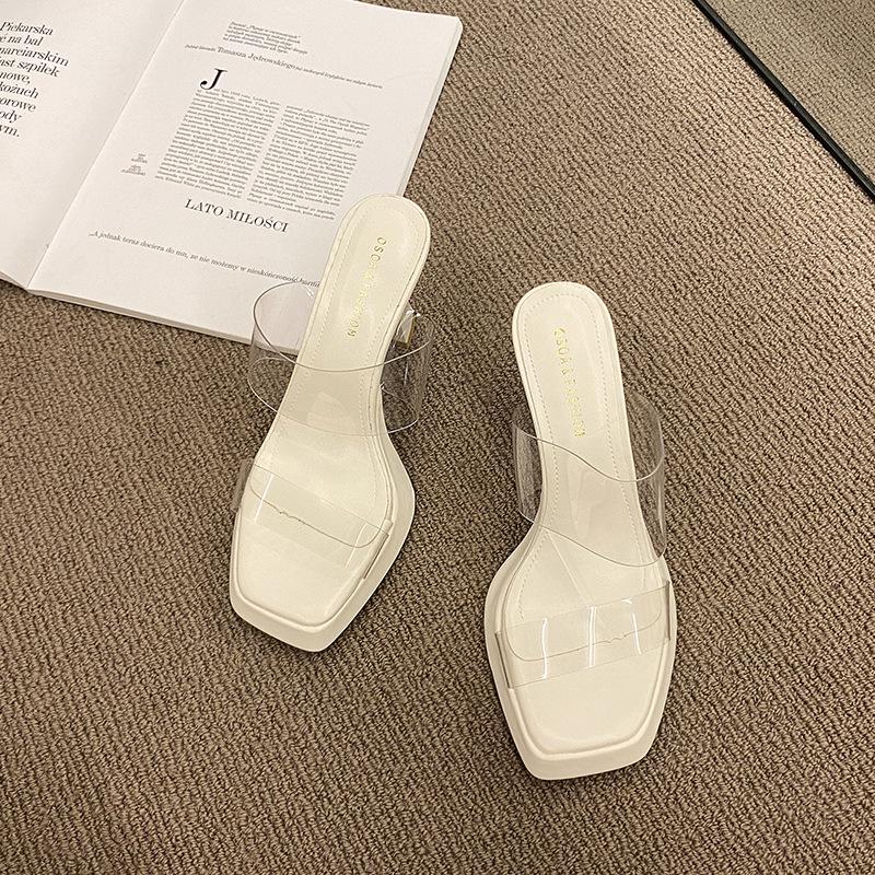 Женские туфли на высоком каблуке 2025 лето новые туфли-лодочки водонепроницаемая платформа полушлепанцы прозрачные сандалии на ремешке женские шлепанцы женская обувь