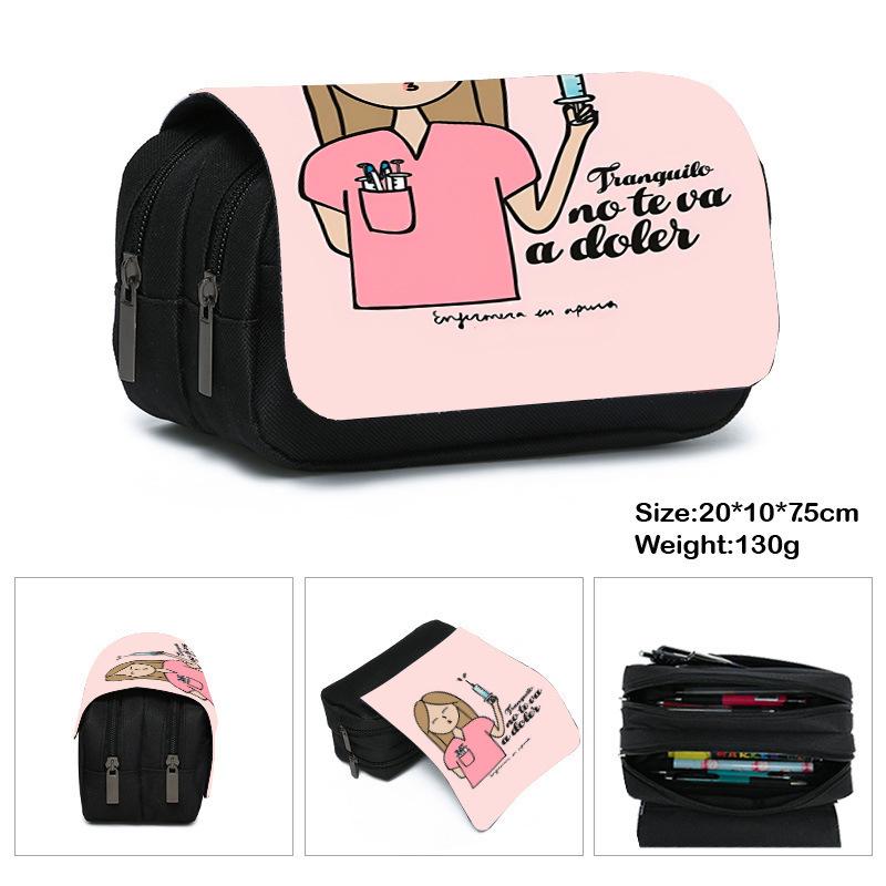 Printed Polyester Pencil Case, Large-Capacity Storage Bag, Double-Layer Flip Cover, Stationery Box.