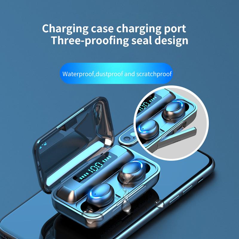 F9 HiFi Bluetooth 5.0 CVC8.0 Стерео Беспроводная Bluetooth-гарнитура с шумоподавлением и чехлом Power Bank Chagring
