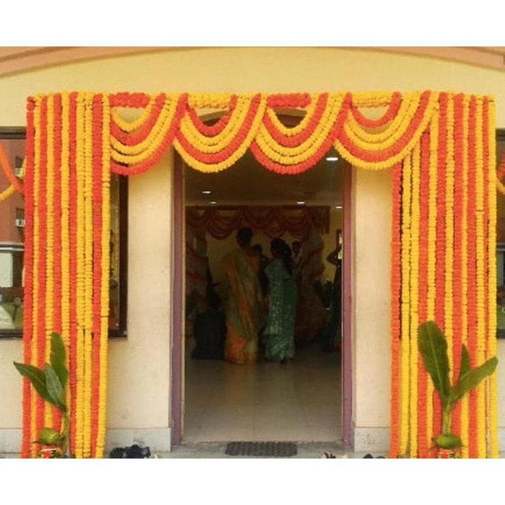 10 Pcs Indian Handmade Artificial Marigold Garland Flowers for Decoration Long for Door Decoration Toran Genda Phool for Wedding