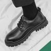 Осень 2024 г. Мужские модные черные кожаные низкие повседневные туфли на шнуровке для отдыха на открытом воздухе с толстой подошвой