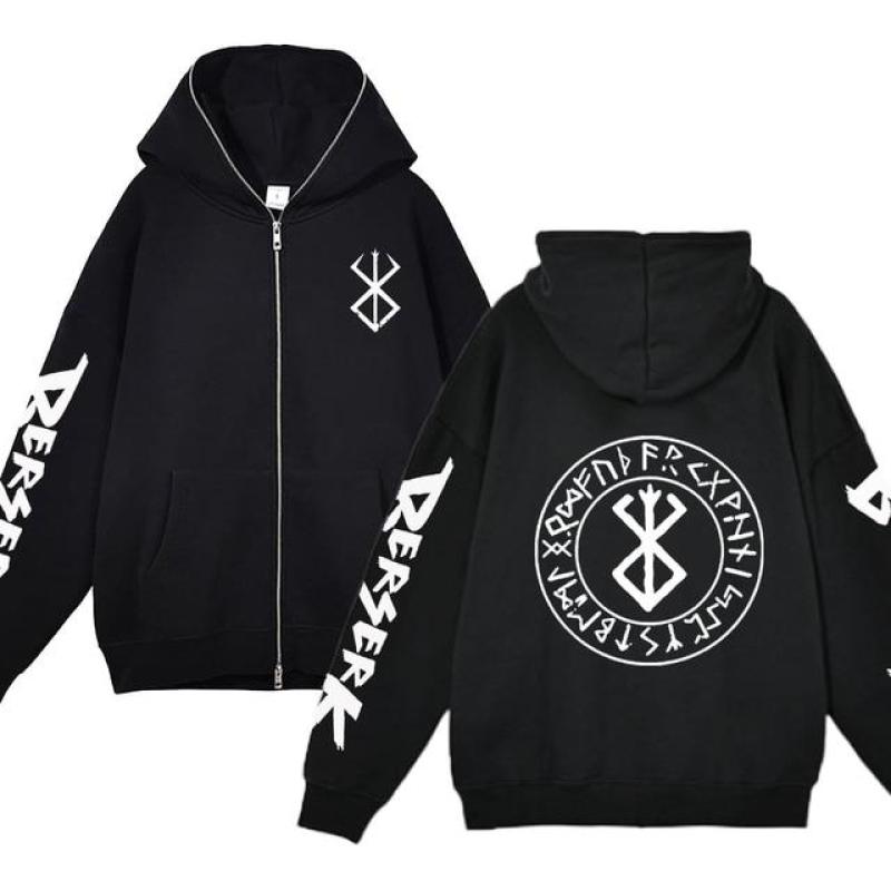 Осенние флисовые куртки на молнии с капюшоном в стиле аниме «Берсерк», толстовки с принтом, уличная одежда, свободные мужские толстовки с капюшоном в стиле Харадзюку, повседневные кардиганы, пальто