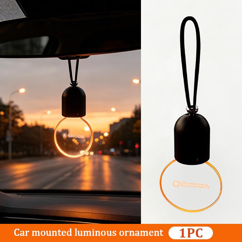 For Skoda Car Logo Glow Light Car Hanging Ornament Interior Accessories octavia a5 a4 mk1 2 fabia superb rapid mk3 yeti 2006 WE7