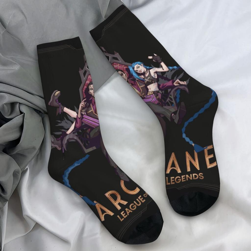Чулки аниме Arcane Vi и Jinx, мужские носки, мягкие, дышащие, забавные, весенние, скейтбордные, противоскользящие, индивидуальные носки, подарок на день рождения