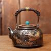 Teapot Handmade Eight Treasures Pure Copper Seiko Carving Gilt Boiling Water Thickened Household Chinese Retro Desktop Ornament