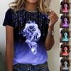 Spring Summer Tops New Women's Round Neck Rose Print Short Sleeved T-shirt