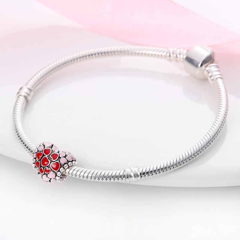 Новые стерлингового серебра 925 пробы красного цвета, подвески в форме сердца, бусины, ювелирные изделия на удачу, подарки