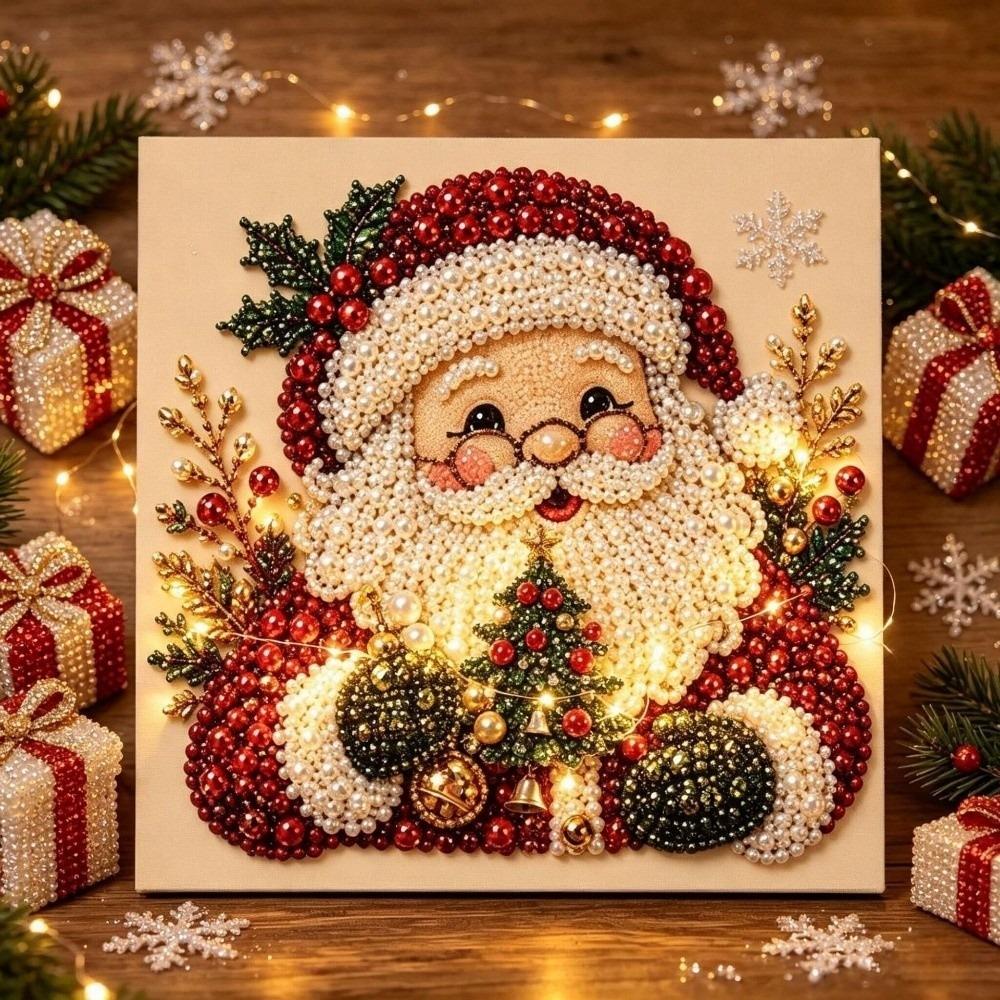 With Frame DIY Pearl Bead Art Set Handmade Christmas Decor Santa Crystal Painting Set Christmas