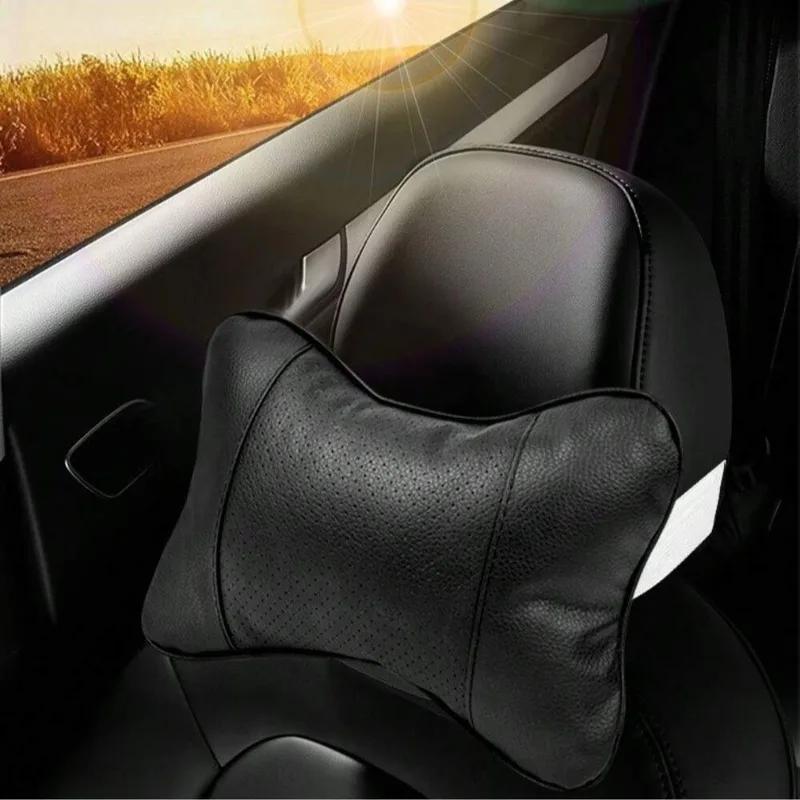 Car Seat Headrest Covers Car Leather Breathable Safety Pillow Auto Car Universal Head Neck Rest Pillow Pad For Car Travel Pillow