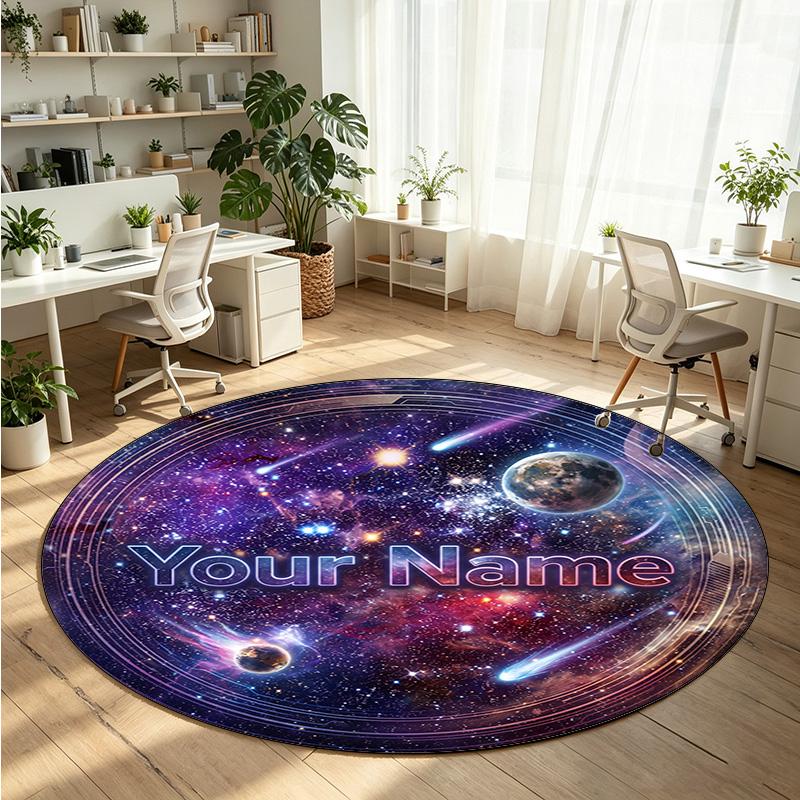 Space Celestial (72) Theme Round Crystal Velvet Rug Custom Name Text Personalized Floor Mat Home Decor Non Slip Crystal Carpet